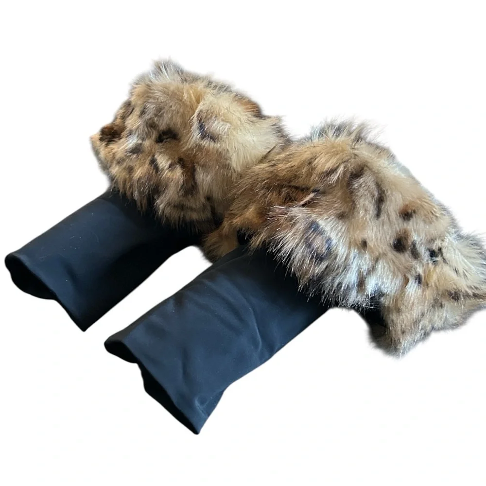 Cuffminks Leopard Faux Fur Cuffs Fingerless Wrist Warmers Gloves